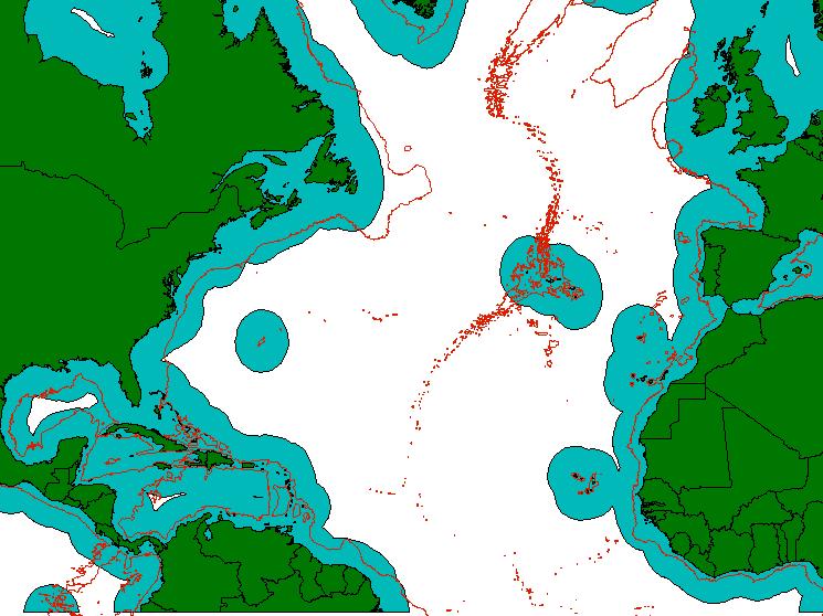 North Atlantic -50 Canada United States Cape Hatteras Gulf of Mexico Mexico Nova Scotia Georges Martha s Vineyard Bank Gulf Stream Bermuda Antilles Current Newfoundland Grand Banks Labrador Current