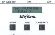 Figure 24 Pulse Location A pulseless condition can be simulated by switching your unit to the pulseless mode. Press the Menu key repeatedly until Set PALPATION menu appears.