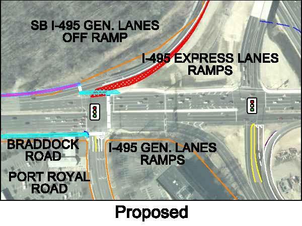 left-turn from Westbound Braddock Road to Port Royal Road Braddock Road at I-495 Northbound to Eastbound Exit Ramp: o Add a second ramp to