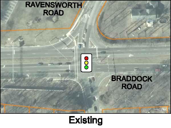 Braddock Road at Ravensworth Road: o Convert Eastbound approach to dual left-turn lanes turning on to Ravensworth Road Northbound o Create