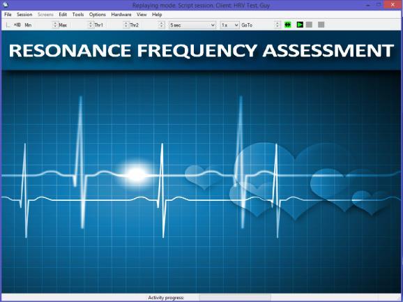 Resonance frequency assessment screen sequence Introduction screen When you launch the Resonance frequency assessment session Quick Start, after selecting a client and clicking OK, the introduction