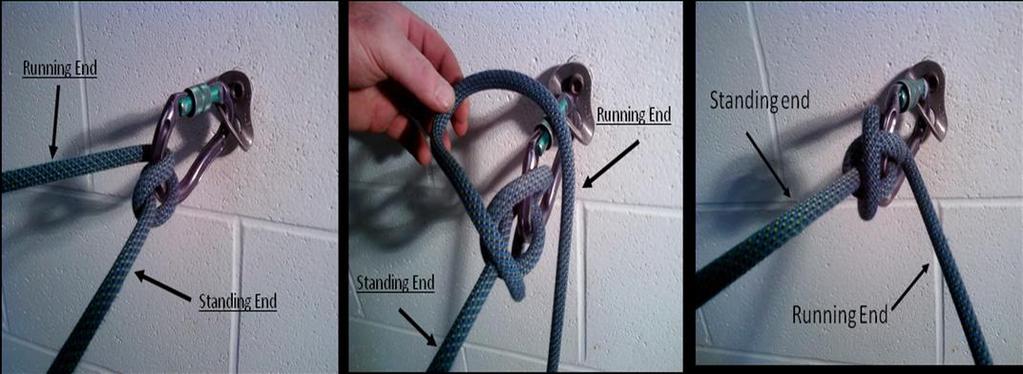 (16) SUPER MUNTER HITCH. (a) Purpose: To create a high friction mechanical belay. Tie a Munter hitch with the closed end of the bight on the standing end of the rope.