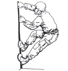 Liebacking: Liebacking uses hands pulling and feet pushing in opposition as you move upward in shuffling movements. This is often used in crack climbing and is a strenuous technique.