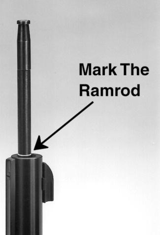 This will allow you to ensure that each projectile is seated to the same depth before firing. Re-mark the ramrod each time you adjust the powder charge or change projectiles.