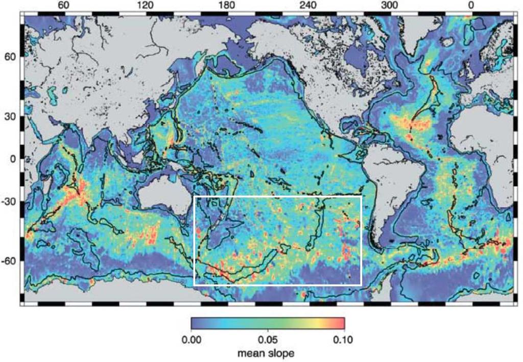 Figure 13. The concentration of seamounts in the South Pacific Region 1.