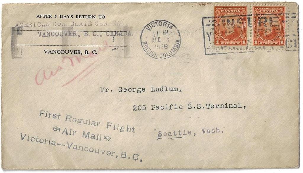 Victoria Vancouver August 3 flight cover to