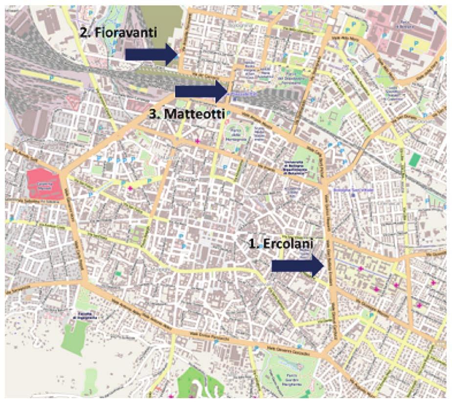 Quantifying the role of disturbances and speeds on separated bicycle facilities 109 Figure 2: Map of Bologna and location of the three segments Table 1: Features of the three segments examined