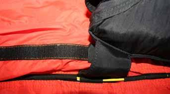 Photos showing the blank Velcro strip in position, with the rig pulled to the right for clarity. The shrivel flap should be permanently installed on the bridle.