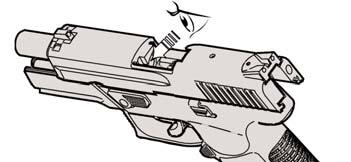 5.2. Unloading the Pistol, Magazine Empty, Slide Open 1. Keep the muzzle pointed in a safe direction. 2. Depress the magazine catch and remove the magazine. 3.