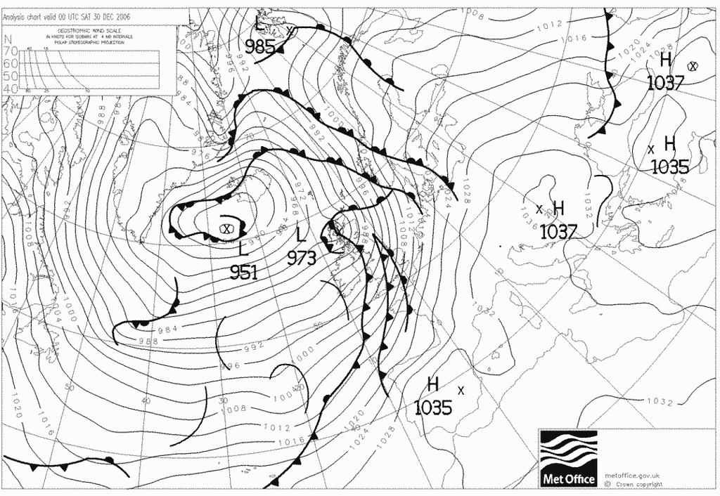 Figure 14: Pressure chart for 30 December 2006. (UKMO) 17 November 2006 The storm event in November saw a period of high waves along the Anglian coast and coincided with a surge.