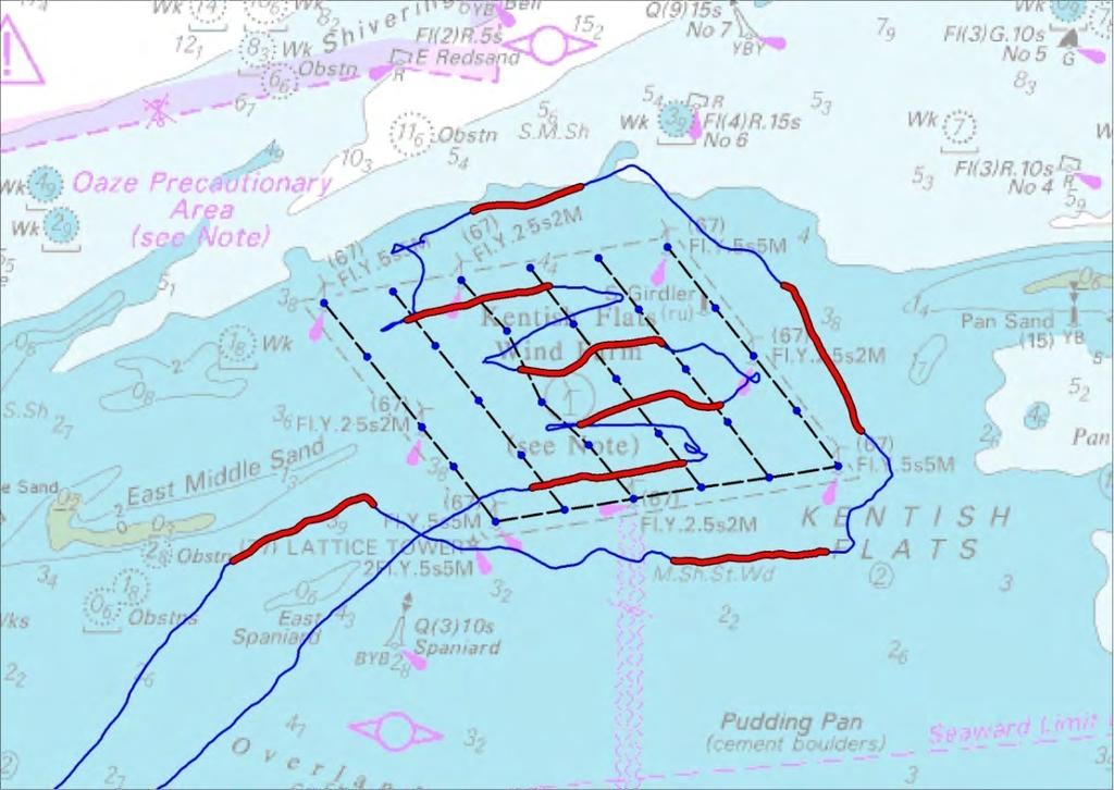 33 Otter Trawl Tow Tracks Blue Lines Vessel tracks Red lines Tow tracks Dark