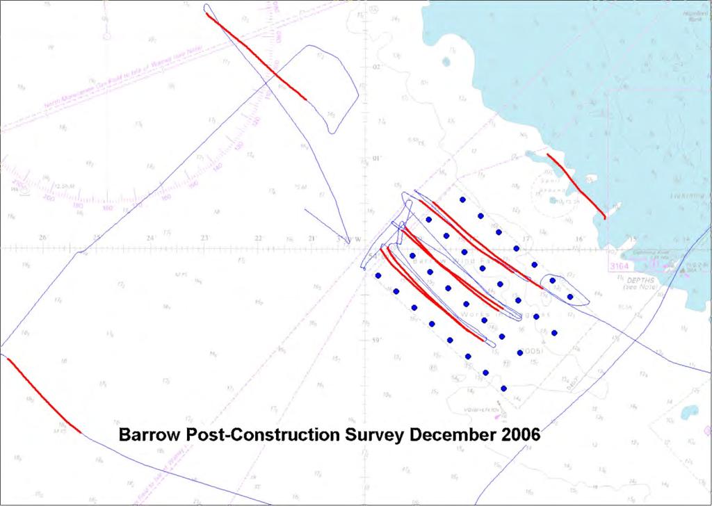 5 Otter Trawl Tow Tracks - Barrow Wind Farm December 2006 Blue lines Vessel