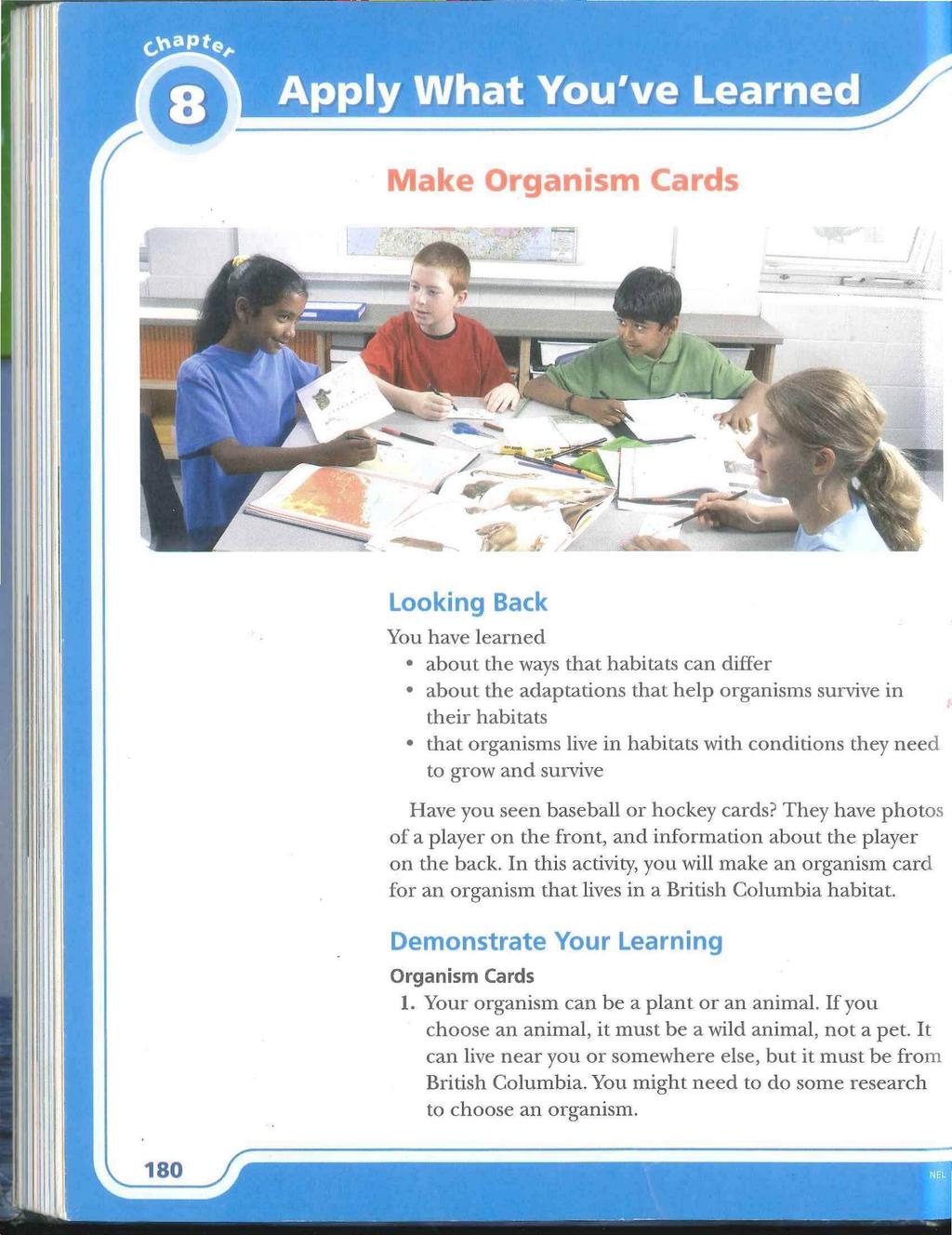 Make Organism Cards Looking Back You have learned about the ways that habitats can differ about the adaptations that help organisms survive in their habitats that organisms live in habitats with