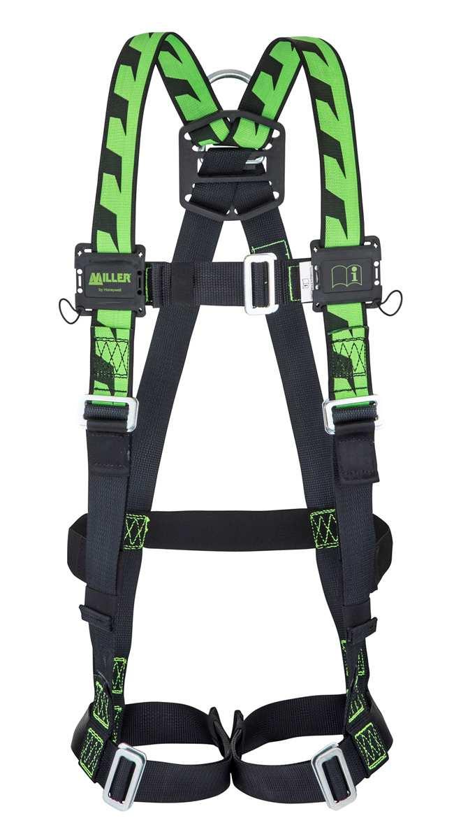 Technical Specifications Miller H-Design Duraflex 1pts Harness Description: Miller H-Design 1 point harness with Stretched shoulder straps and mating buckles.