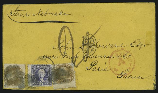 MAIL TO FRANCE 89 90 91 92 93 89 ` 1c Buff, 6c Ultramarine (112, 115). Two 1c, one with portion of plate no.