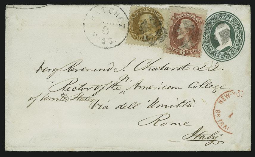 GERMAN MAILS TO EUROPE AND SCANDINAVIA 115 115 ` 1c Buff (112). Used with 6c Carmine (148), slight crease and perf faults, tied by quartered cork and Natchez Miss. Mar.