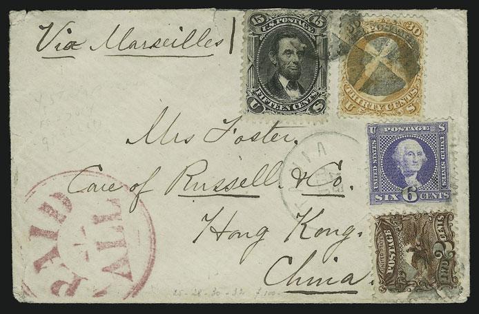 MAIL TO AND FROM CHINA 123 123 ` 2c Brown, 6c Ultramarine (113, 115). Used with 15c Black, 30c Orange, F.