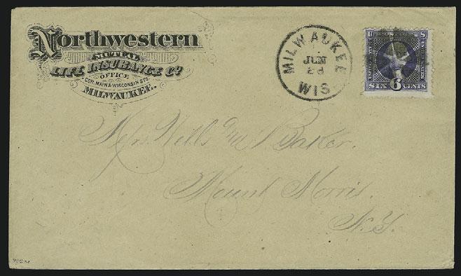 Pair and single used with 3c Ultramarine (114), tied by cork cancels, Culpepper C.H. Va. Mar. 30 circular datestamp on buff registered cover to Brooklyn N.Y.