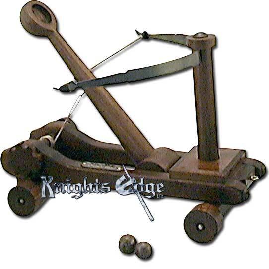 "Kata" means downward and "pultos" refers to a small circular shield carried in battle. Katapultos was then taken to mean "shield piercer". Ballista Another form of siege weaponry was a ballista.