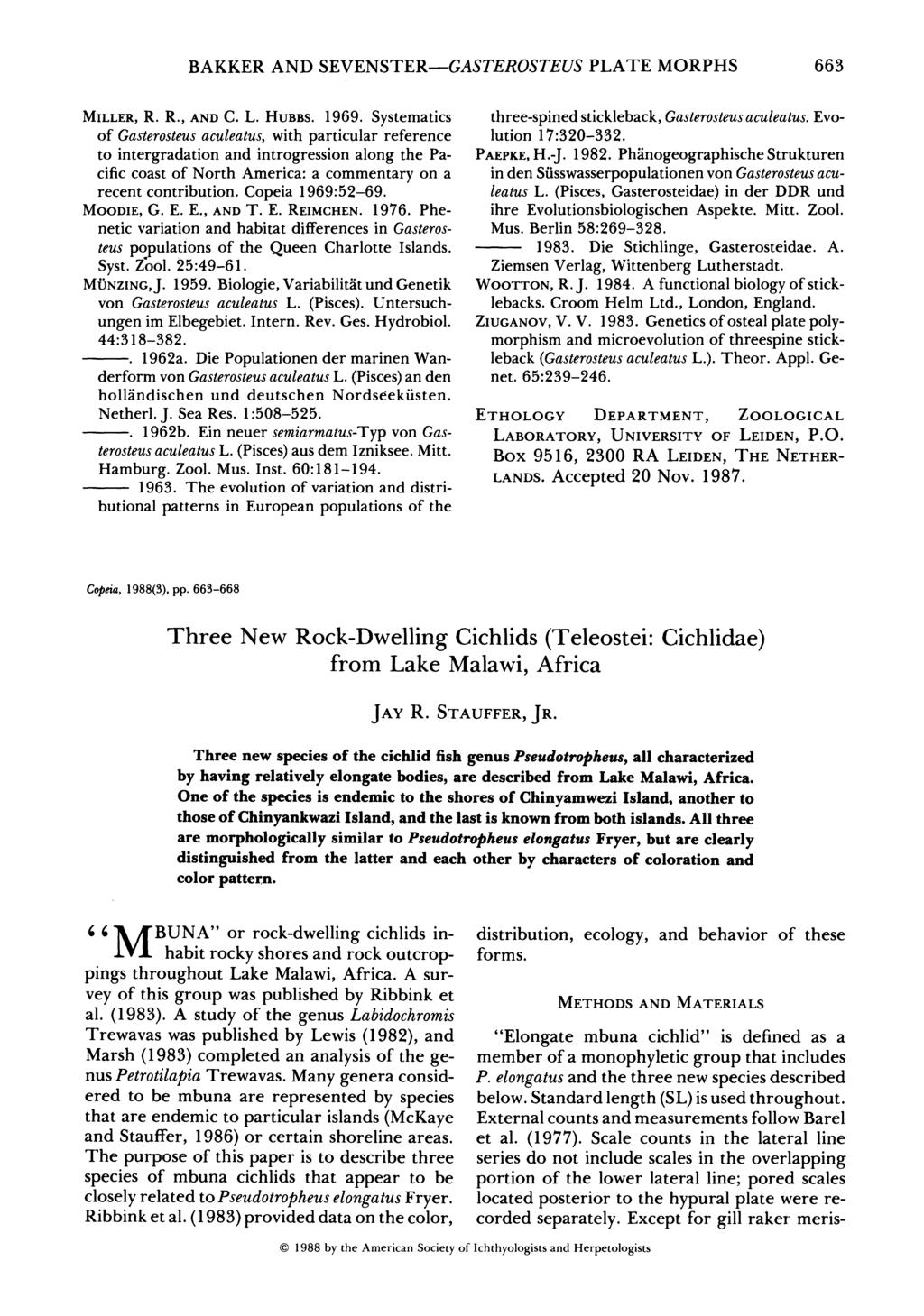 BAKKER AND SEVENSTER-GASTEROSTEUS PLATE MORPHS 663 MILLER, R. R., AND C. L. HUBBS. 1969.