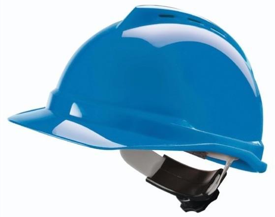 Safety helmet MSA V-Gard Made of hard UV-resistant High Density poyethylene, light weigth high comfort and extreme stength. Shell without ventilation.