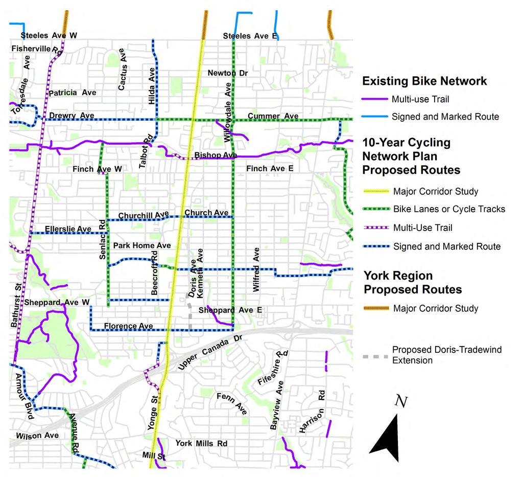 EXITING AND POTENTIAL CYCLING DEMAND In addition to existing cycling demand, there is also the need to accommodate more trips by bike, as directed by the City s Official Plan, the North York Centre