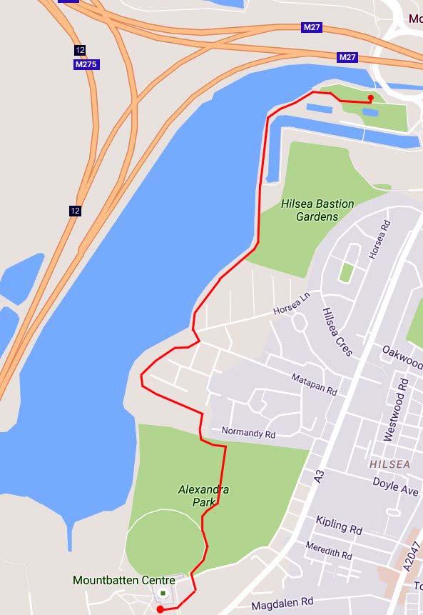5. From the Blue Lagoon (Hilsea Lido) to the Mountbatten Sports Centre - walking distance 0.9 mile We depart from Hilsea Lido, PO2 9RP.