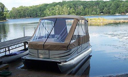 The slant front enclosure is a practical and economical solution for pontoon boats 20 feet and under. A half enclosure with a half playpen cover is great except for one problem...it leaks!