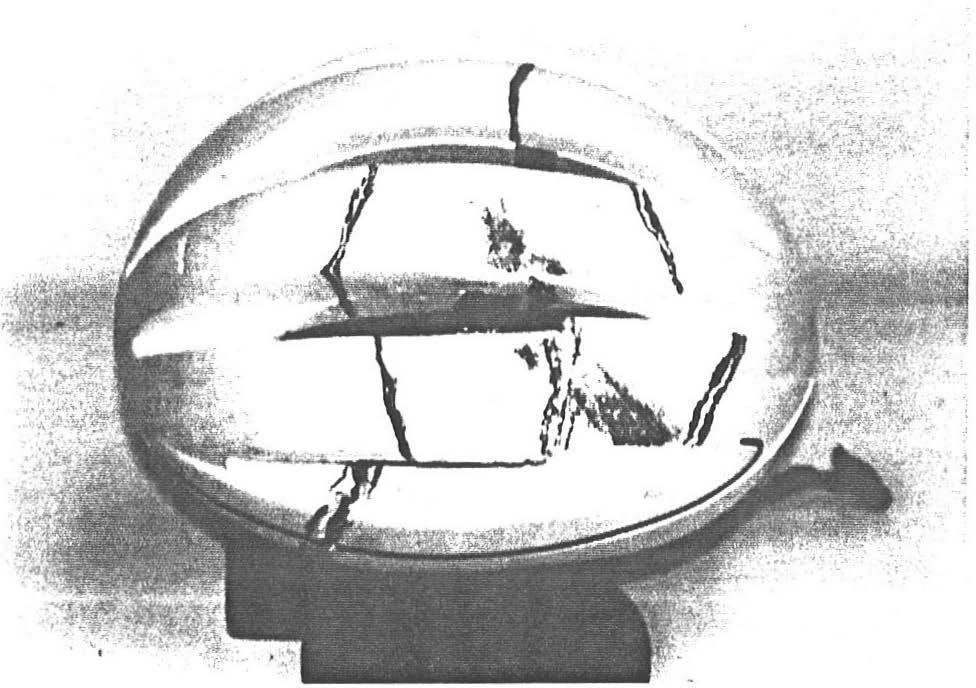 Figure 4: Heimet with kevlar 'skeleton '. Without this it would have disintergrated into many separate pieces. There was no material separation in the other helmets.