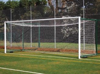 Folding Goal Posts Ideal for synthetic surfaces, the folding goal is easily wheeled by two people neatly back against a surround fence when not in use, allowing space and freedom for other sports.