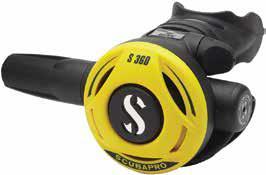 S360 OCTO Air-balanced back-up regulator for easy breathing with an easy-to-reach 39-inch hose and high-visibility yellow cover.