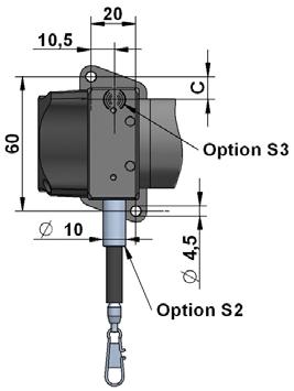 Sensors with option rope outlet S and S have a modified base plate: MOUNTING SX80 Mounting: