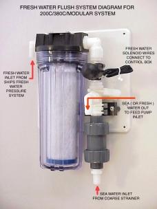 Fresh Water Flush Module Ventura and 380-C systems Route the single two conductor harnesses to the fresh water flush module and splice the