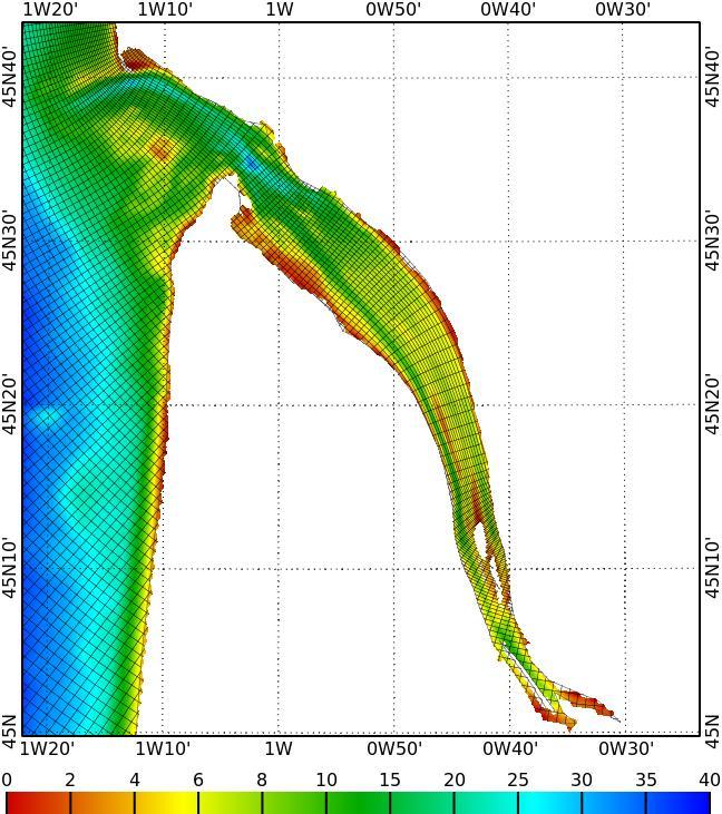 5 Modelling configuration: BOBSHELF Variable horizontal resolution 3km at the oceanic open boundary 800m on the shelf less than 300m in the Gironde estuary and Pertuis Charentais 55 sigma levels
