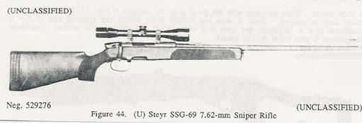 Steyr-Mannlicher SSG-69 (Austria) 7.62 x 51mm (.308 Win). Capacity: 5 (Source: (S/NF/WN/NC) DST-2660H-481-89, Terrorist Weapons Handbook Worldwide (U), 15 December 1989, 32-33. Unclassified Extract.