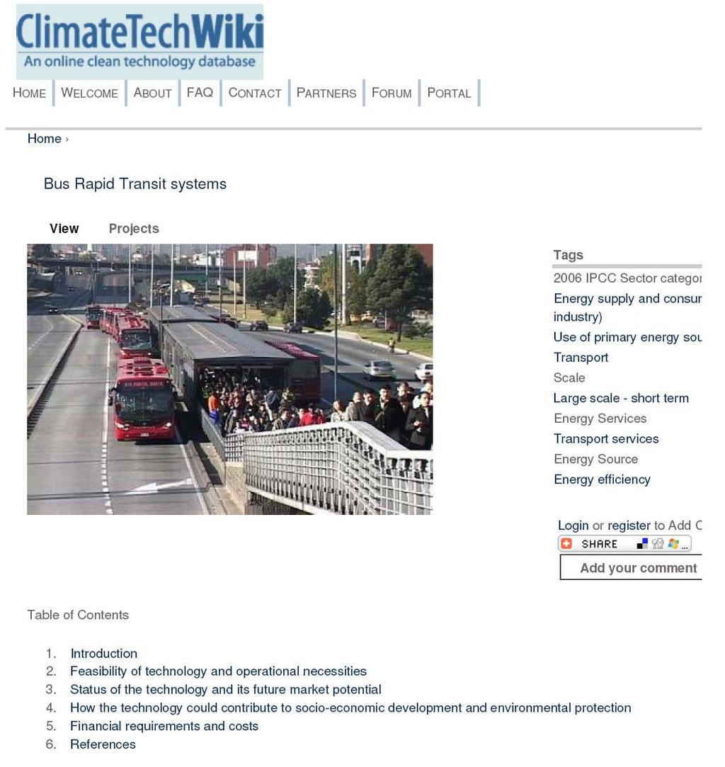 ClimateTechWiki offers information on technologies for mitigation and adaptation in terms of: how they work, their market status, socio-economic and