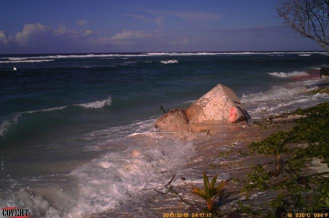 During the field experiment at Kwajalein Atoll, runup data was collected by the digital time-lapse camera on the beach (Figure 2.2).