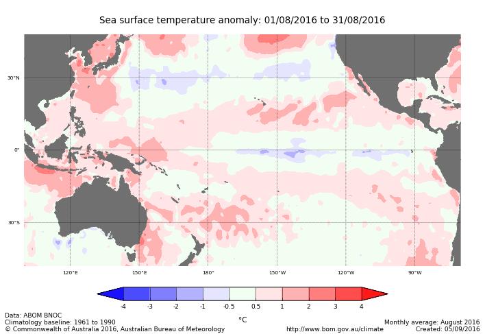 El Niño monthly SST anomalies Index July August Temperature change NINO3-0.3 C - 0.3 C no change NINO3.4-0.3 C - 0.4 C 0.1 C cooler NINO4 + 0.4 C + 0.2 C 0.