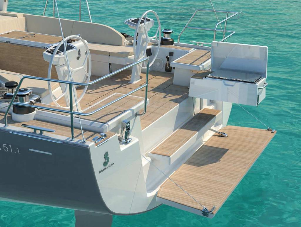 The furling mast, self-tailing jib and all the halyards and sheets on the standard model are all brought back to a single winch at each of the helm stations, making her simple and easy to sail.