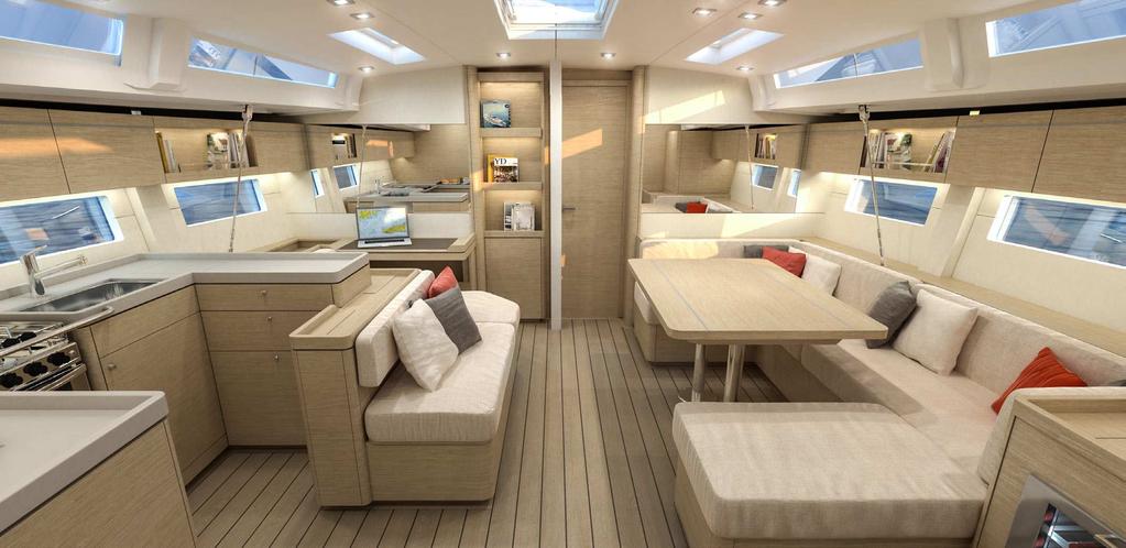 COMFORT AND ATMOSPHERE The architectural choices that stand out on the Oceanis 51.1 are relected in her habitability and an incredible amount of space.