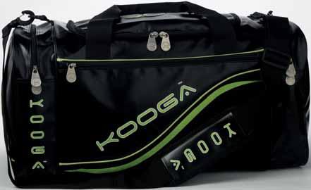 Large screen printed KooGa with raised embroidered keyline to top of bag. Contrast colour metal embossed K zip puller. Padded cuff.