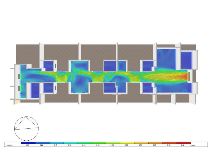 10. Simulation Results: MICRO Level 8 air flow a. wind velocity in corridor plan view b.