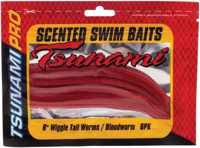 Wiggle Tail Worms 6" (6 pack) 342769 Bloodworm 342770 Natural