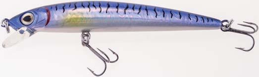 This 50mm floating minnow is designed with a ridge on its back, a belly bulge, fast-tapered tail section, a