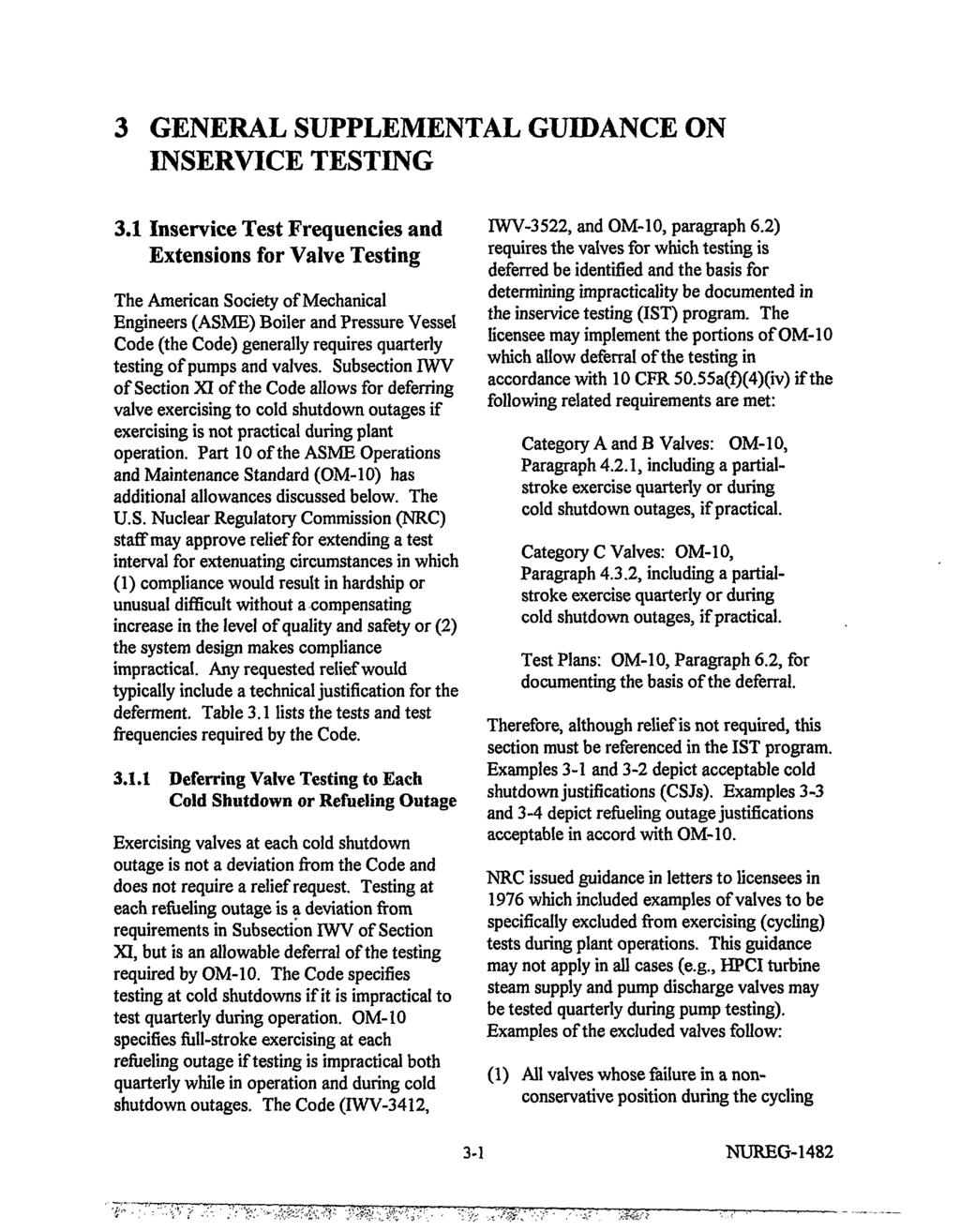 3 GENERAL SUPPLEMENTAL GUIDANCE ON INSERVICE TESTING 3.