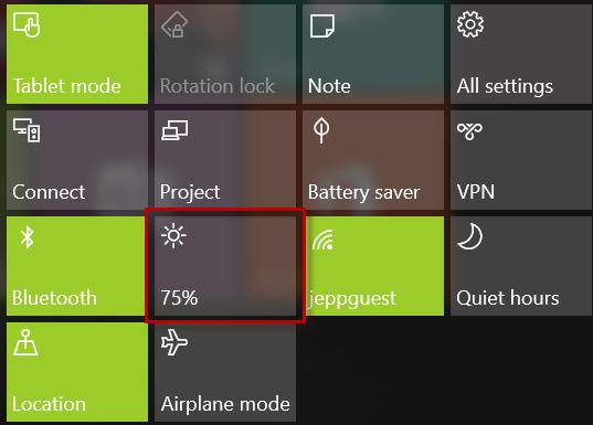 Getting started with FliteDeck Pro The following steps explain how to make quick adjustments to the brightness in Windows 10. 1. Swipe from the right and display the Action Center. 2.