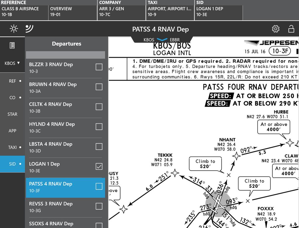 Setting up your flight FliteDeck Pro places a check mark next to the selected chart and adds the chart to the Selected Charts bar for the active flight.