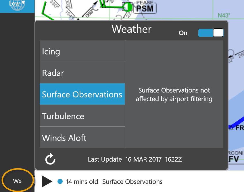 Accessing enroute information FliteDeck Pro displays an orange selection boundary on the enroute map to indicate the extent of your weather coverage area To receive enroute weather data, ensure that