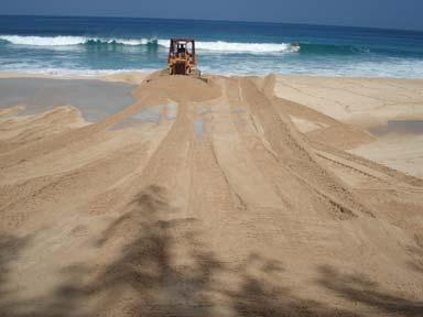 Beach Maintenance (Sand Pushing) Beach scraping or "sand pushing" commonly consists of excavating sand from the berm, beach face or nearshore areas and depositing the sand farther landward on the