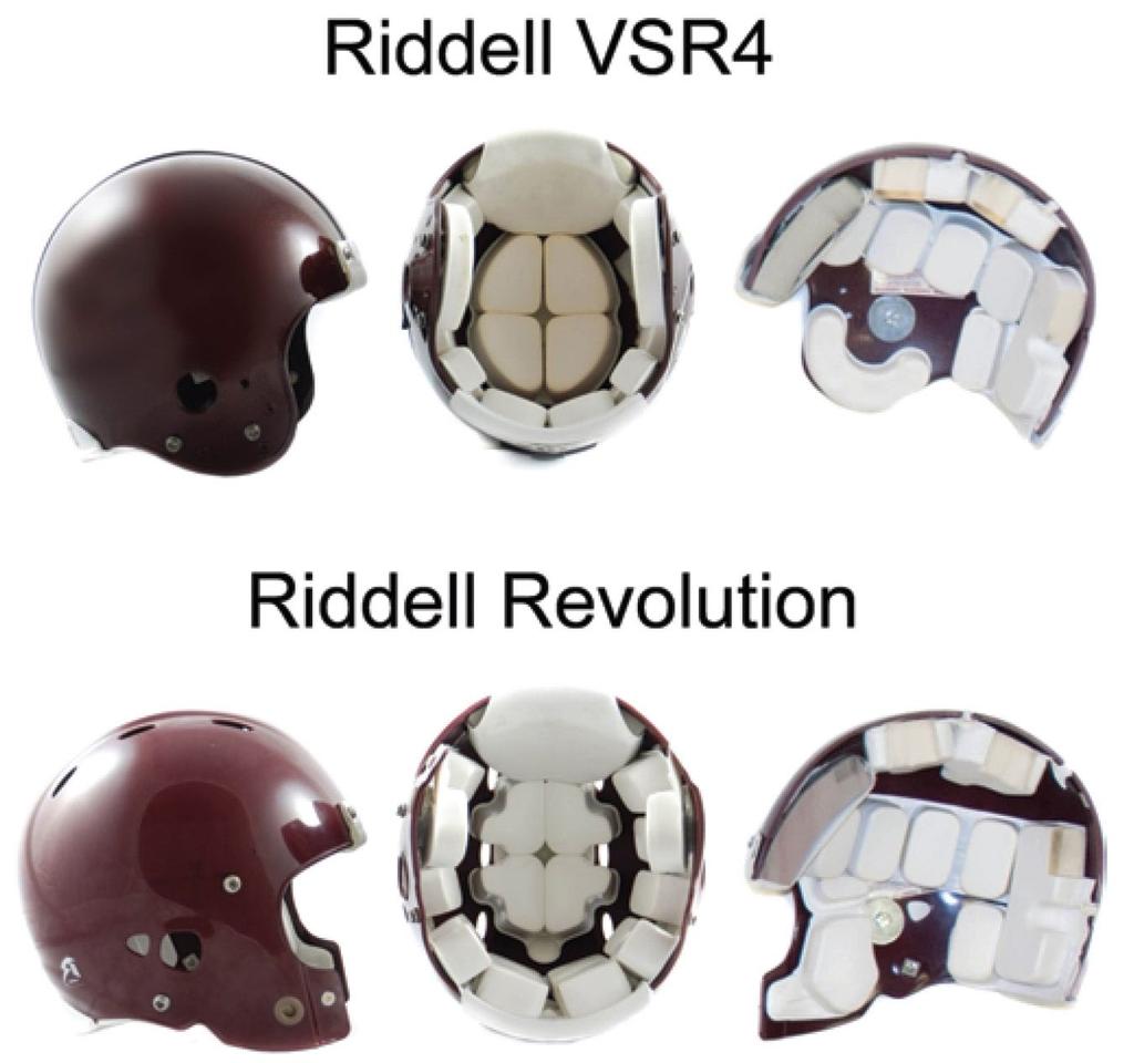 Rowson et al. in Journal of Neurosurgery 120 (2014) 4 Fig. 1. Exterior, interior, and cross-section of the Riddell VSR4 (upper) and Riddell Revolution (lower) helmets.